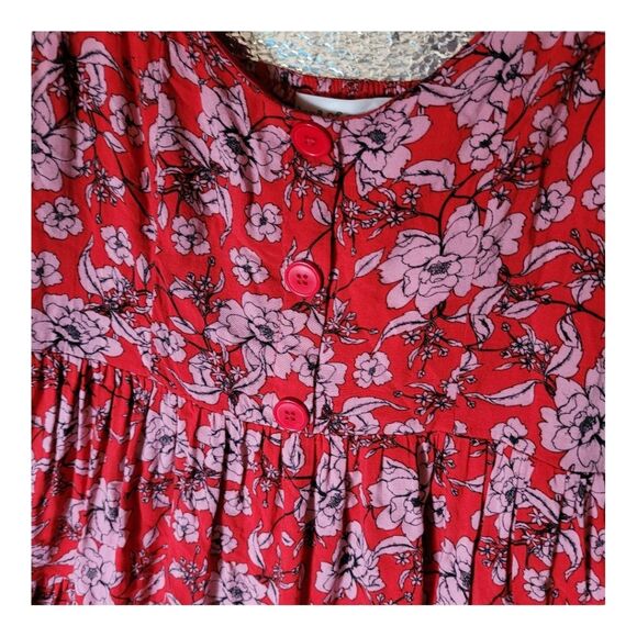 Band of Gypsies Red & Pink Boho Floral Dress Size Medium - Picture 3 of 11